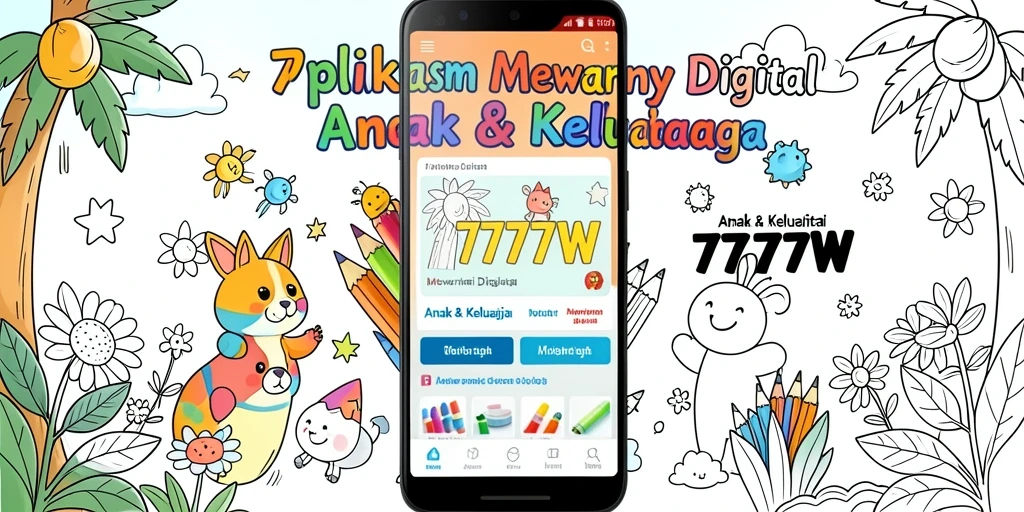 Tampilan antarmuka aplikasi Mewarnai Digital 7777W dengan alat warna.