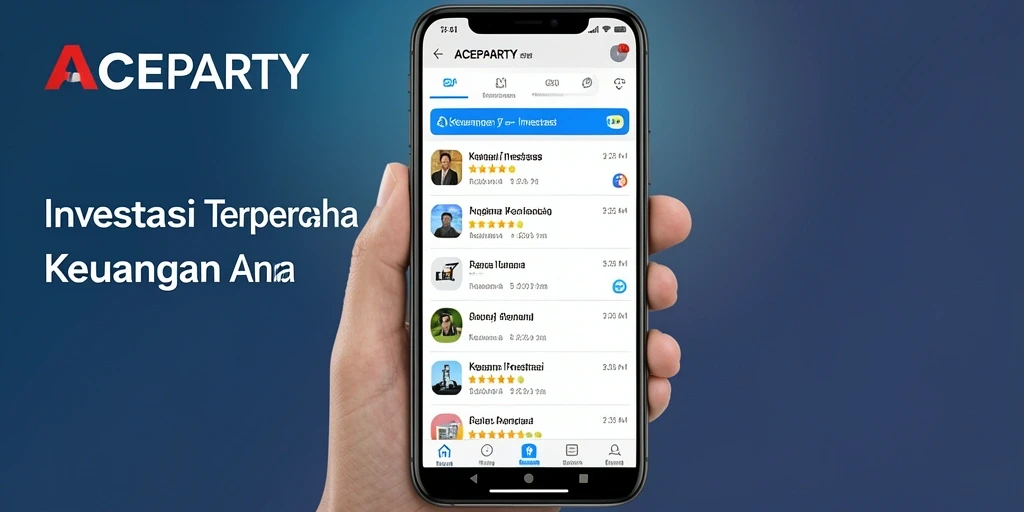 Screenshot utama ACEPARTY menunjukkan antarmuka aplikasi Investasi yang menarik.