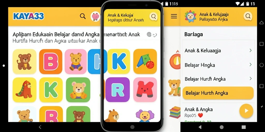 Antarmuka aplikasi KAYA33 yang menarik untuk belajar huruf dan angka.