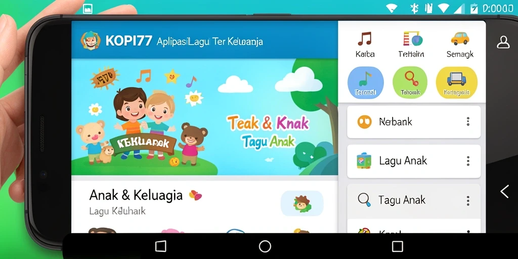 Tampilan antarmuka ceria KOPI77 untuk lagu anak.