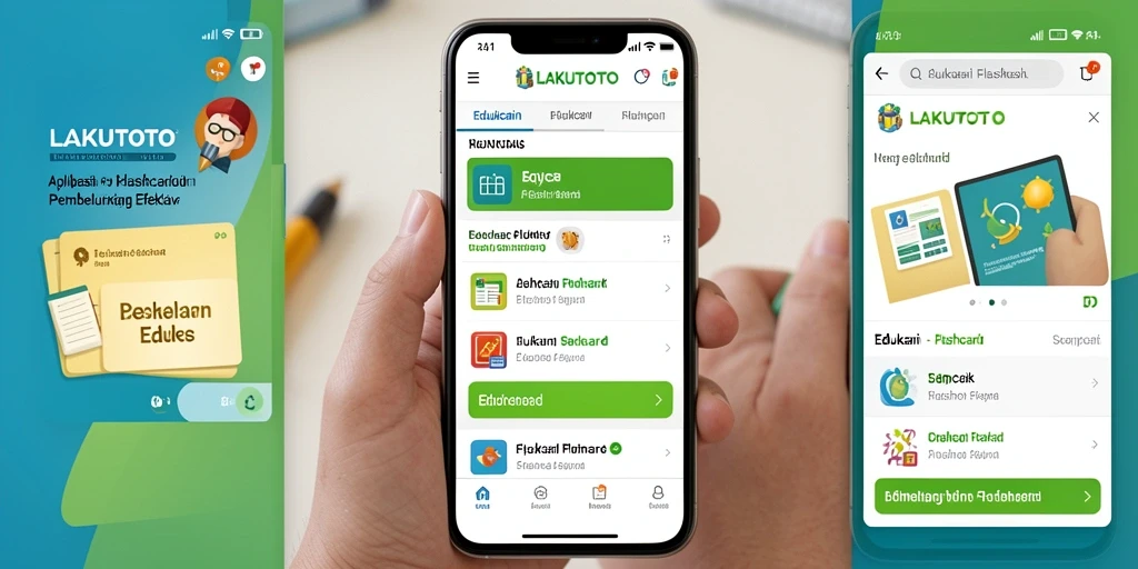 Tampilan antarmuka aplikasi LAKUTOTO dengan fitur Flashcard interaktif.