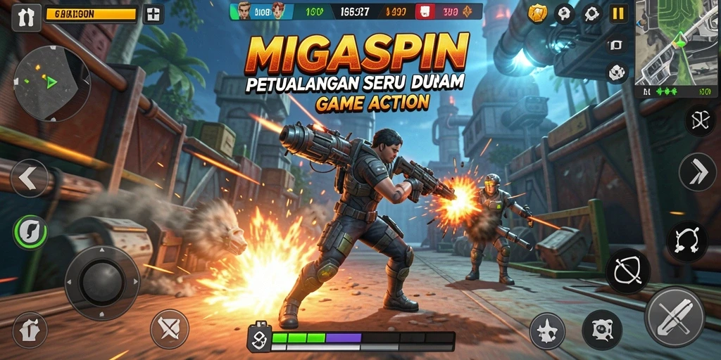 Antarmuka MIGASPIN yang dinamis dengan aksi seru dan grafis menawan.