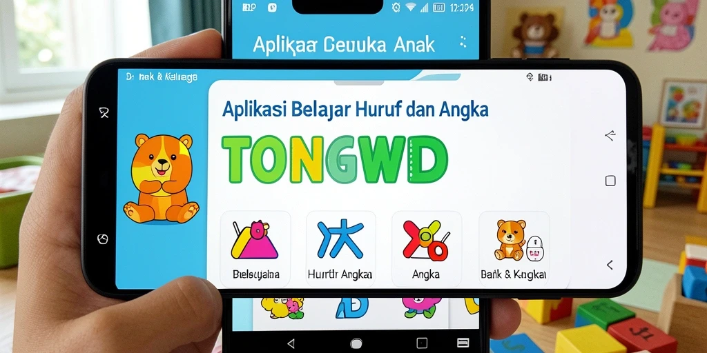 Antarmuka TONGWD yang menarik untuk belajar huruf dan angka.